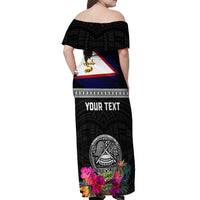 Personalized American Samoa Flag Day Off Shoulder Maxi Dress Tanoa and Fue mix Hibiscus Flower Polynesian Pattern LT03 - Polynesian Pride