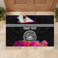 Personalized American Samoa Flag Day Rubber Doormat Tanoa and Fue mix Hibiscus Flower Polynesian Pattern LT03 - Polynesian Pride