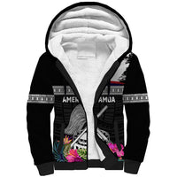 Personalized American Samoa Flag Day Sherpa Hoodie Tanoa and Fue mix Hibiscus Flower Polynesian Pattern LT03 Unisex Black - Polynesian Pride