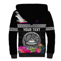 Personalized American Samoa Flag Day Sherpa Hoodie Tanoa and Fue mix Hibiscus Flower Polynesian Pattern LT03 - Polynesian Pride