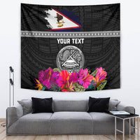 Personalized American Samoa Flag Day Tapestry Tanoa and Fue mix Hibiscus Flower Polynesian Pattern LT03 Black - Polynesian Pride