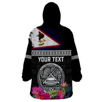 Personalized American Samoa Flag Day Wearable Blanket Hoodie Tanoa and Fue mix Hibiscus Flower Polynesian Pattern LT03 - Polynesian Pride