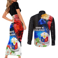 Philippines Independence Day Couples Matching Short Sleeve Bodycon Dress and Long Sleeve Button Shirt Philippines Eagle and Sampaguita Jasmine Yakan Tribal