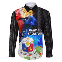 Philippines Independence Day Family Matching Long Sleeve Bodycon Dress and Hawaiian Shirt Philippines Eagle and Sampaguita Jasmine Yakan Tribal