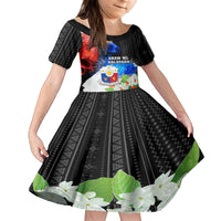 Philippines Independence Day Kid Short Sleeve Dress Philippines Eagle and Sampaguita Jasmine Yakan Tribal LT03 KID Black - Polynesian Pride