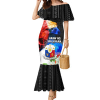 Philippines Independence Day Mermaid Dress Philippines Eagle and Sampaguita Jasmine Yakan Tribal LT03 Women Black - Polynesian Pride