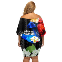 Philippines Independence Day Off Shoulder Short Dress Philippines Eagle and Sampaguita Jasmine Yakan Tribal LT03 - Polynesian Pride