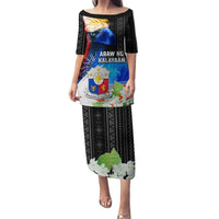 Philippines Independence Day Puletasi Philippines Eagle and Sampaguita Jasmine Yakan Tribal LT03 Long Dress Black - Polynesian Pride