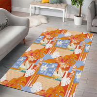 Hawaiian and Japanese Culture Together Area Rug Palaka Japanese Art and Tropical Motif Tribal Patchwork