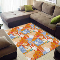 Hawaiian and Japanese Culture Together Area Rug Palaka Japanese Art and Tropical Motif Tribal Patchwork