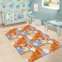 Hawaiian and Japanese Culture Together Area Rug Palaka Japanese Art and Tropical Motif Tribal Patchwork