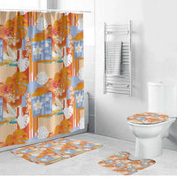 Hawaiian and Japanese Culture Together Bathroom Set Palaka Japanese Art and Tropical Motif Tribal Patchwork