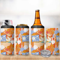 Hawaiian and Japanese Culture Together 4 in 1 Can Cooler Tumbler Palaka Japanese Art and Tropical Motif Tribal Patchwork