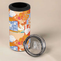 Hawaiian and Japanese Culture Together 4 in 1 Can Cooler Tumbler Palaka Japanese Art and Tropical Motif Tribal Patchwork