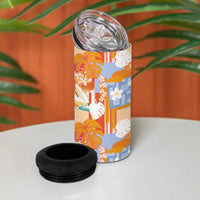 Hawaiian and Japanese Culture Together 4 in 1 Can Cooler Tumbler Palaka Japanese Art and Tropical Motif Tribal Patchwork