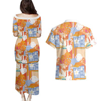 Hawaiian and Japanese Culture Together Couples Matching Puletasi and Hawaiian Shirt Palaka Japanese Art and Tropical Motif Tribal Patchwork
