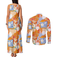 Hawaiian and Japanese Culture Together Couples Matching Tank Maxi Dress and Long Sleeve Button Shirt Palaka Japanese Art and Tropical Motif Tribal Patchwork