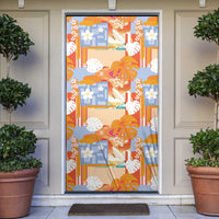 Hawaiian and Japanese Culture Together Door Cover Palaka Japanese Art and Tropical Motif Tribal Patchwork