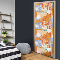 Hawaiian and Japanese Culture Together Door Cover Palaka Japanese Art and Tropical Motif Tribal Patchwork