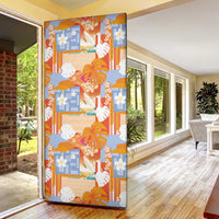 Hawaiian and Japanese Culture Together Door Cover Palaka Japanese Art and Tropical Motif Tribal Patchwork