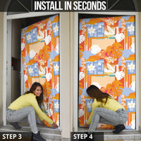 Hawaiian and Japanese Culture Together Door Cover Palaka Japanese Art and Tropical Motif Tribal Patchwork