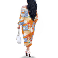 Hawaiian and Japanese Culture Together Family Matching Off The Shoulder Long Sleeve Dress and Hawaiian Shirt Palaka Japanese Art and Tropical Motif Tribal Patchwork