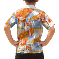 Hawaiian and Japanese Culture Together Family Matching Short Sleeve Bodycon Dress and Hawaiian Shirt Palaka Japanese Art and Tropical Motif Tribal Patchwork