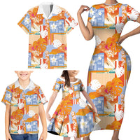 Hawaiian and Japanese Culture Together Family Matching Short Sleeve Bodycon Dress and Hawaiian Shirt Palaka Japanese Art and Tropical Motif Tribal Patchwork