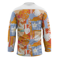 Hawaiian and Japanese Culture Together Hockey Jersey Palaka Japanese Art and Tropical Motif Tribal Patchwork