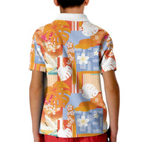 Hawaiian and Japanese Culture Together Kid Polo Shirt Palaka Japanese Art and Tropical Motif Tribal Patchwork