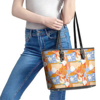 Hawaiian and Japanese Culture Together Leather Tote Bag Palaka Japanese Art and Tropical Motif Tribal Patchwork