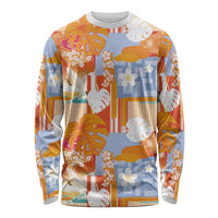 Hawaiian and Japanese Culture Together Long Sleeve Shirt Palaka Japanese Art and Tropical Motif Tribal Patchwork