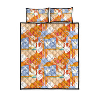 Hawaiian and Japanese Culture Together Quilt Bed Set Palaka Japanese Art and Tropical Motif Tribal Patchwork