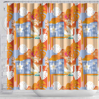 Hawaiian and Japanese Culture Together Shower Curtain Palaka Japanese Art and Tropical Motif Tribal Patchwork