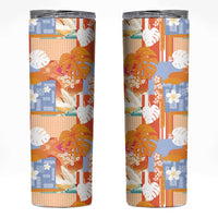 Hawaiian and Japanese Culture Together Skinny Tumbler Palaka Japanese Art and Tropical Motif Tribal Patchwork
