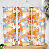 Hawaiian and Japanese Culture Together Skinny Tumbler Palaka Japanese Art and Tropical Motif Tribal Patchwork