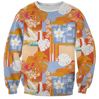 Hawaiian and Japanese Culture Together Sweatshirt Palaka Japanese Art and Tropical Motif Tribal Patchwork