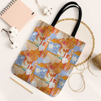 Hawaiian and Japanese Culture Together Tote Bag Palaka Japanese Art and Tropical Motif Tribal Patchwork
