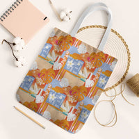 Hawaiian and Japanese Culture Together Tote Bag Palaka Japanese Art and Tropical Motif Tribal Patchwork