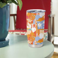 Hawaiian and Japanese Culture Together Tumbler Cup Palaka Japanese Art and Tropical Motif Tribal Patchwork