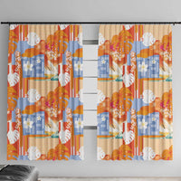 Hawaiian and Japanese Culture Together Window Curtain Palaka Japanese Art and Tropical Motif Tribal Patchwork