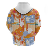 Hawaiian and Japanese Culture Together Zip Hoodie Palaka Japanese Art and Tropical Motif Tribal Patchwork