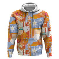 Hawaiian and Japanese Culture Together Zip Hoodie Palaka Japanese Art and Tropical Motif Tribal Patchwork