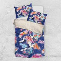 Hawaiian and Japanese Culture Together Bedding Set Hawaiian Archipelago Shape Sea Animals LT03 US Twin 172cm x 218cm Multicolor - Polynesian Pride
