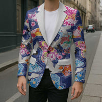 Hawaiian and Japanese Culture Together Blazer Hawaiian Archipelago Shape Sea Animals LT03 - Polynesian Pride