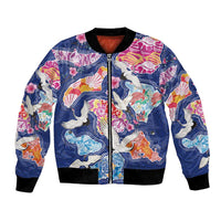 Hawaiian and Japanese Culture Together Bomber Jacket Hawaiian Archipelago Shape Sea Animals LT03 Unisex Multicolor - Polynesian Pride