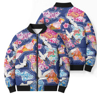 Hawaiian and Japanese Culture Together Bomber Puffer Jacket Hawaiian Archipelago Shape Sea Animals LT03 - Polynesian Pride