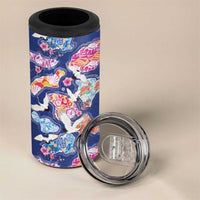 Hawaiian and Japanese Culture Together 4 in 1 Can Cooler Tumbler Hawaiian Archipelago Shape Sea Animals