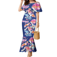 Hawaiian and Japanese Culture Together Family Matching Mermaid Dress and Hawaiian Shirt Hawaiian Archipelago Shape Sea Animals