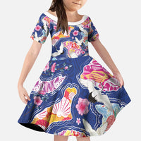 Hawaiian and Japanese Culture Together Family Matching Off Shoulder Short Dress and Hawaiian Shirt Hawaiian Archipelago Shape Sea Animals